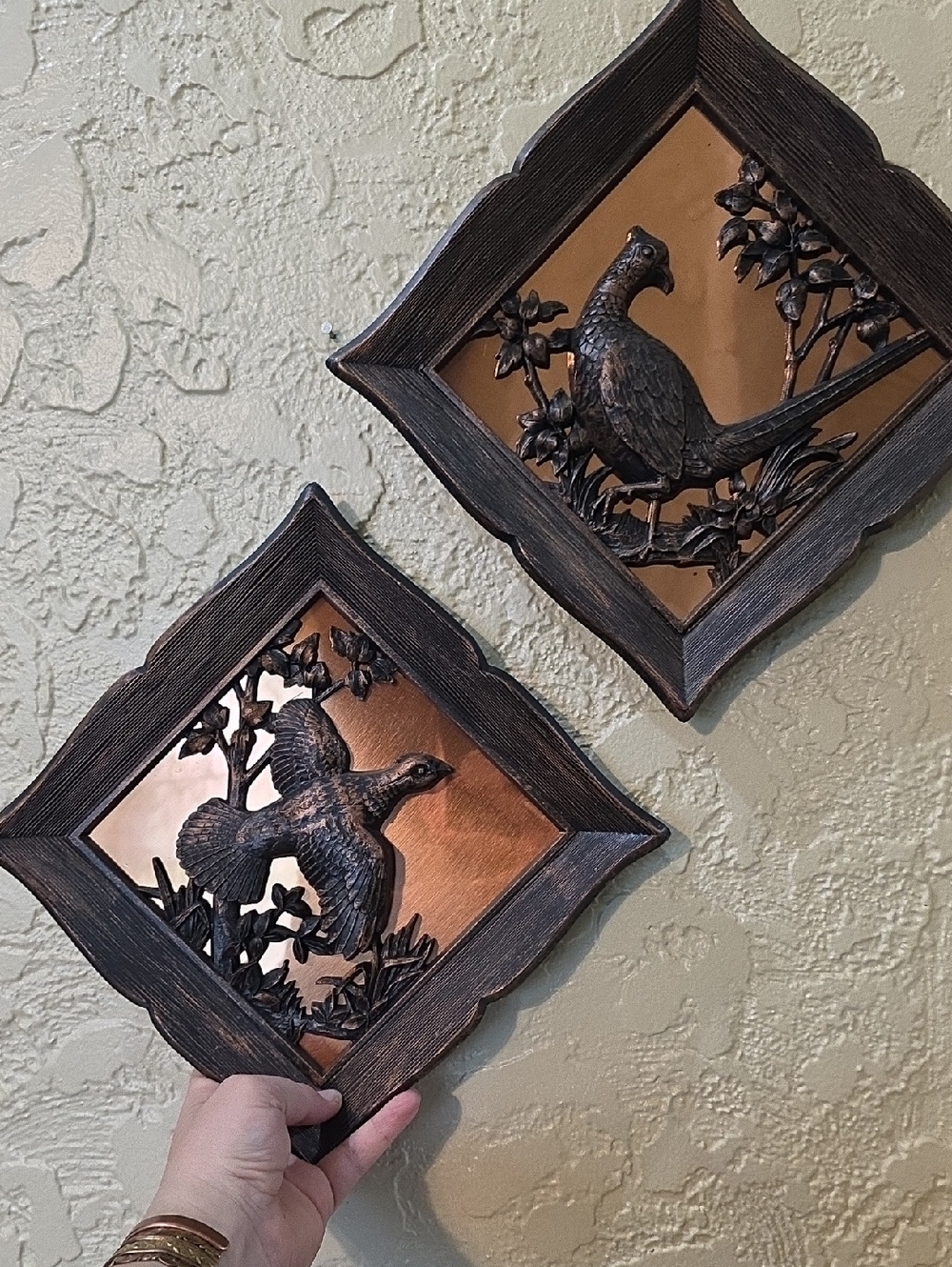 Vintage-Style Bird Wall Plaques - Copper & Dark Bronze Tones